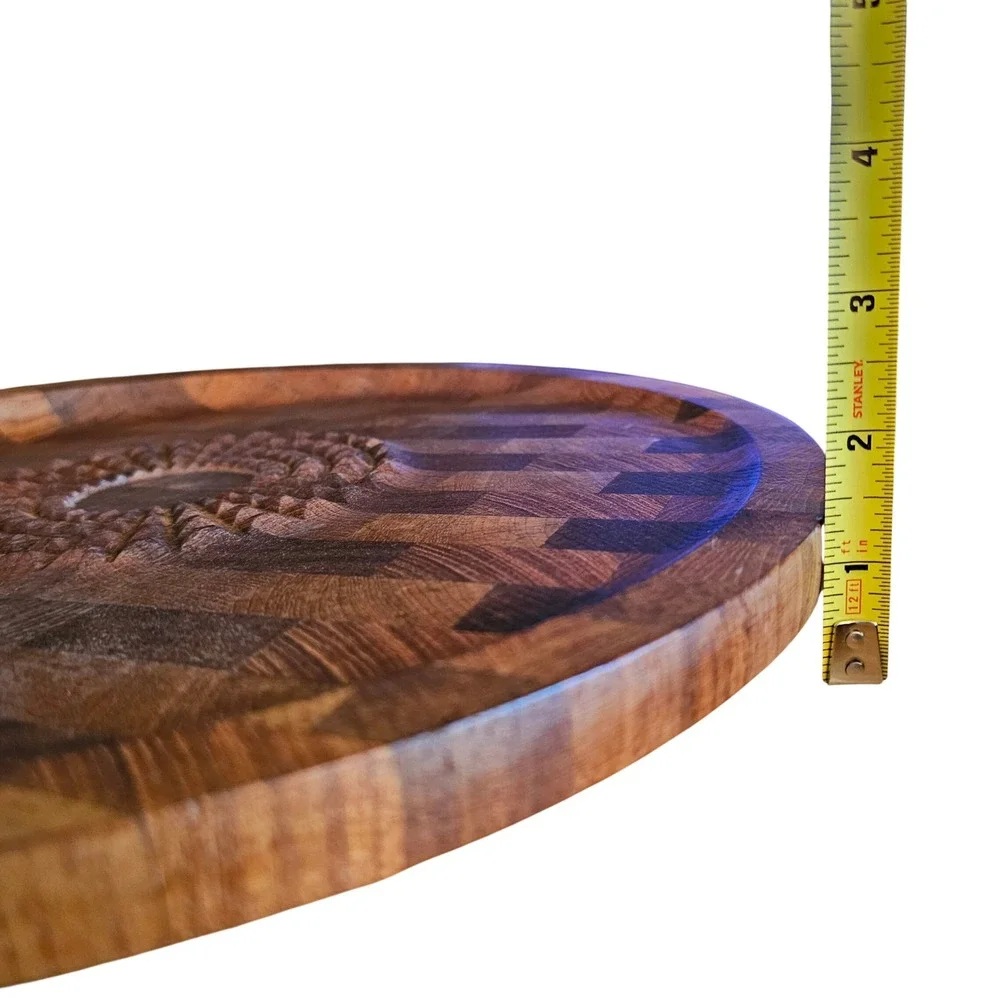 Vintage Digsmed Denmark Teak Serving Tray 1964 Carved Sunburst MCM Butcher Block